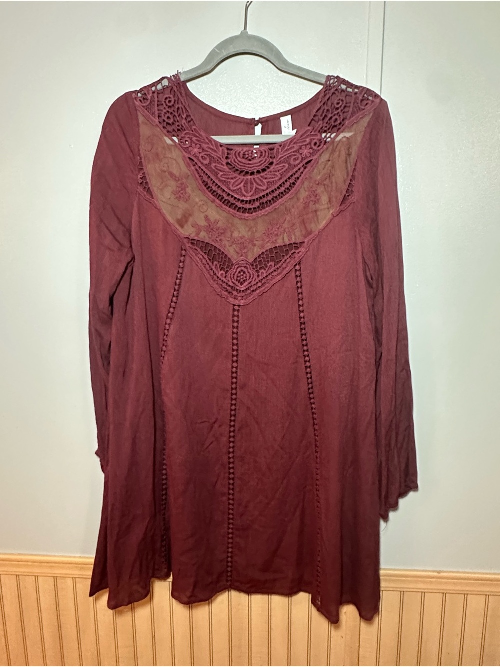 L Love Women's Crochet Mesh Panel Festival Tunic Top Large Boho Flowy